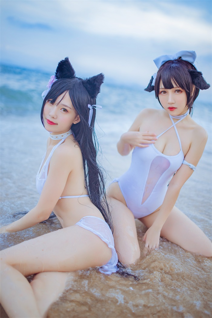 微博人气Coser@抖娘-利世 抖娘×不呆猫 獒犬海边泳装 [41P/326MB]插图1