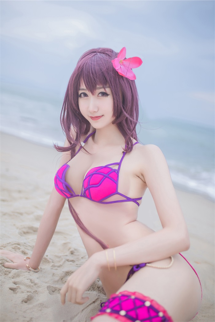 网红Coser@木绵绵OwO – 户外粉色泳衣斯卡哈 [21P/45MB]插图2