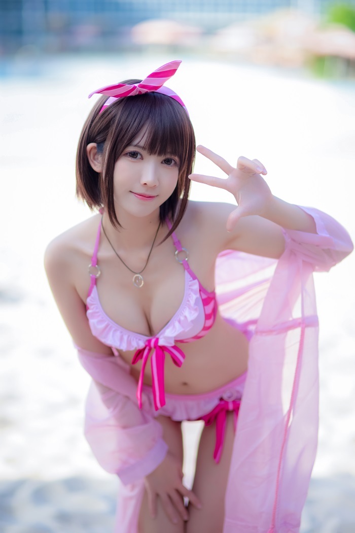 人气动漫Coser@鳗鱼霏儿 – 加藤惠 粉色泳装 [20P/166MB]插图3