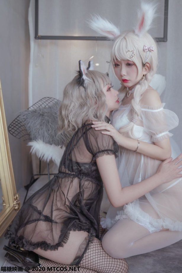 [喵糖映画]VOL.200 渔网袜黑猫与白丝白兔 [25P/435MB]-萌图网