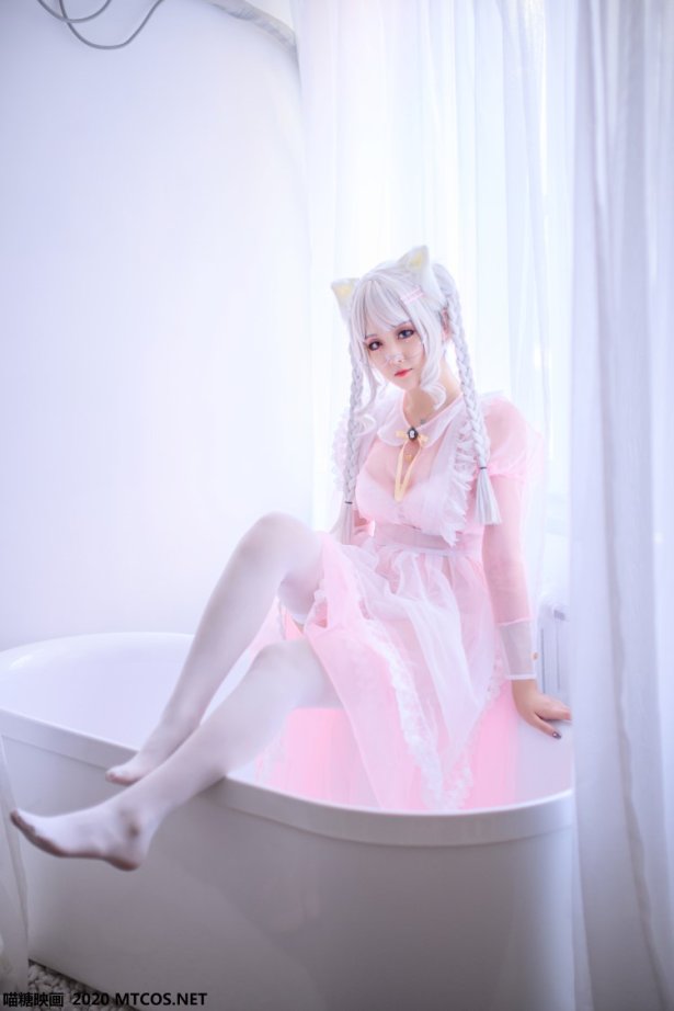 喵糖映画 VOL.149 粉色透明白丝性感女仆 [21P/502M]-萌图网