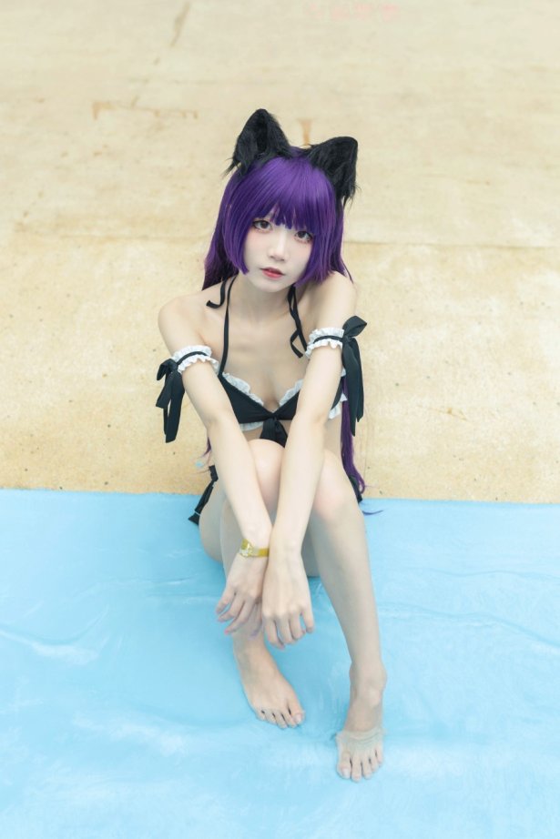微博红人Coser@五更百鬼 – 黑猫泳装 [12P/23MB]-萌图网